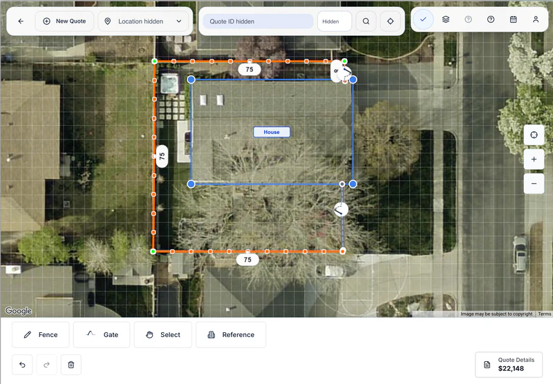 Fence runs and gates drawn in the fenceOS Field Estimator.